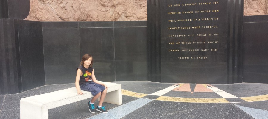 On the floor is the exact arrangement of the major stars that could be seen when the dam was opened and dedicated.  My kid is on the bench.